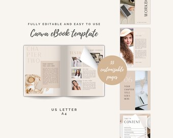 Canva eBook template, eBook template, Canva template, ebook Canva template, coaching handbook, workbook, minimal ebook template, course book