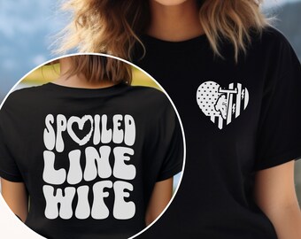 Spoiled Line Wife Shirt: Lineman American Flag Heart Graphic Tee