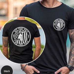 May include: Black t-shirt with a white graphic on the front that says "Every Lineman Ever" and a white graphic on the back that says "See That Pole I Did That Pole".