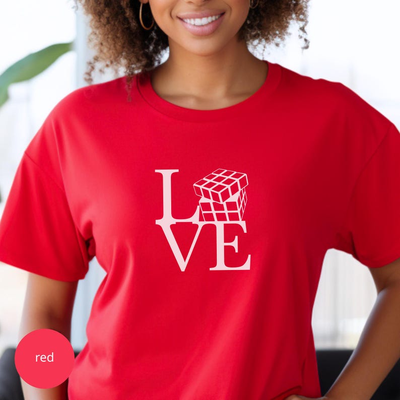 Love Speed Cube T-Shirt Cube Game Tshirt Puzzle Solving Shirt Cuber Tee Cube Game Shirt Math Cubing Shirt Competitive Puzzle Shirt Red