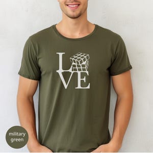 Love Speed Cube T-Shirt Cube Game Tshirt Puzzle Solving Shirt Cuber Tee Cube Game Shirt Math Cubing Shirt Competitive Puzzle Shirt Military Green