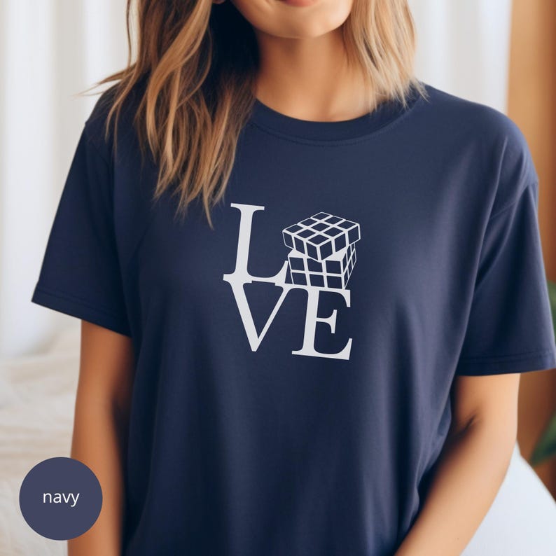 Love Speed Cube T-Shirt Cube Game Tshirt Puzzle Solving Shirt Cuber Tee Cube Game Shirt Math Cubing Shirt Competitive Puzzle Shirt Navy