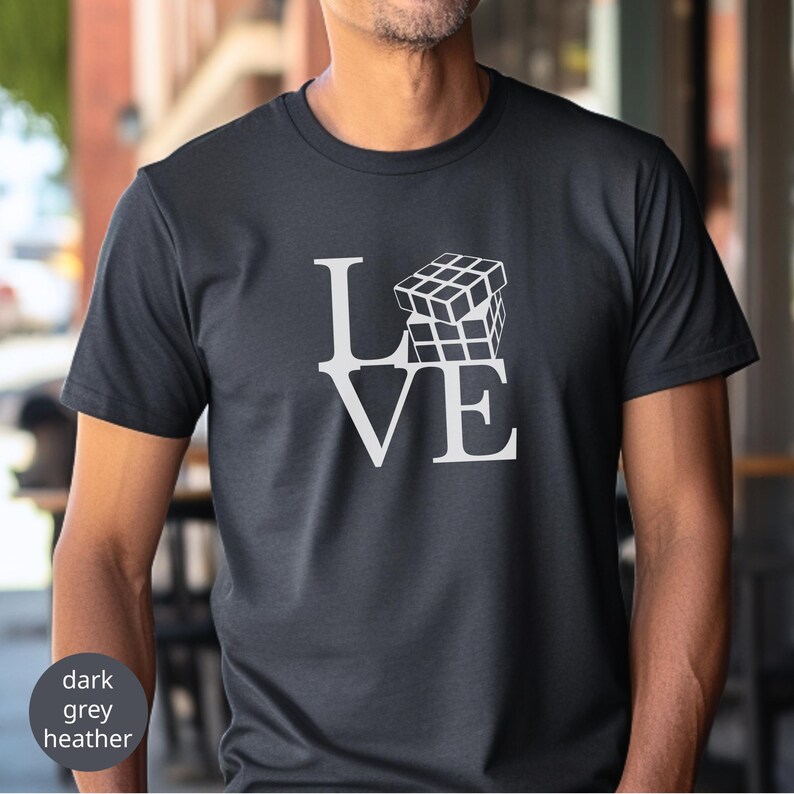 Love Speed Cube T-Shirt Cube Game Tshirt Puzzle Solving Shirt Cuber Tee Cube Game Shirt Math Cubing Shirt Competitive Puzzle Shirt Dark Grey Heather