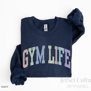 Sudadera Gym Life, regalo para amantes del fitness, regalo de motivación, letras universitarias de colores desgastados, regalo para mujer, sudadera unisex