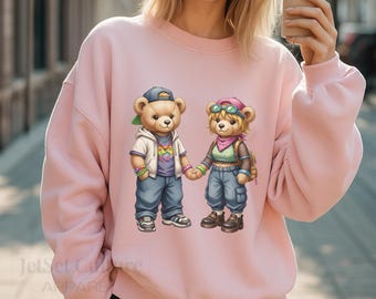 Retro 90's Teddy Bear Couple Sweatshirt ,Vintage Teddy Bear  Sweater