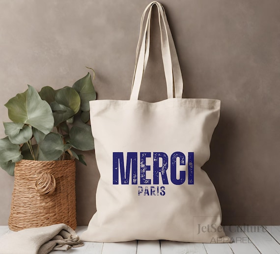 Merci Paris Tote Bag French Canvas Bag , Gift for Paris Trip