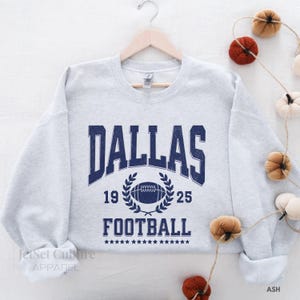 Sudadera de cuello redondo de fútbol de Dallas, suéter de fanático del fútbol de estilo retro vintage con cuello redondo, sudadera de fútbol unisex con letras en bloque