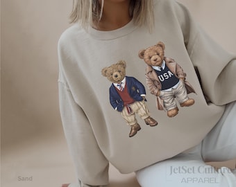 Teddy Bear Sweatshirt,Preppy Bears Sweater, Academia Vintage Crewneck