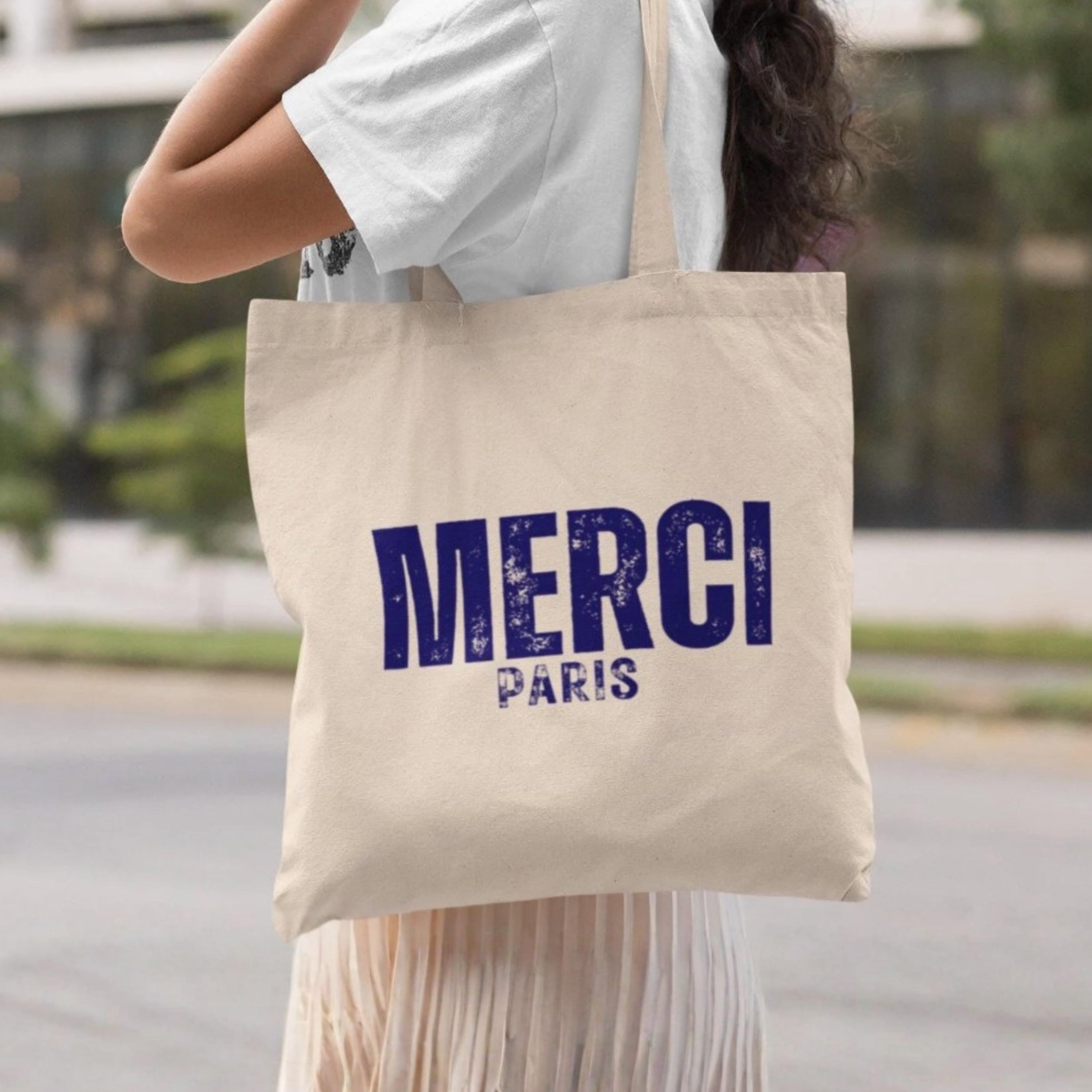 Merci Paris Tote Bag French Canvas Bag , Gift for Paris Trip