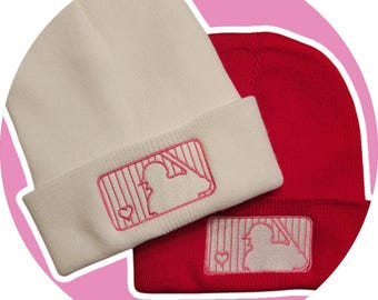 Embroidered Heart MLB Beanie: Valentine&#39;s Baseball Fan Gift