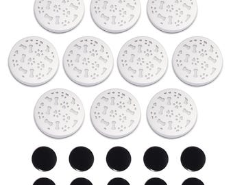 May include: A set of 10 white plastic dog bone-shaped cookie cutters and 10 black silicone baking mats. The cookie cutters are approximately 3 inches in diameter.
