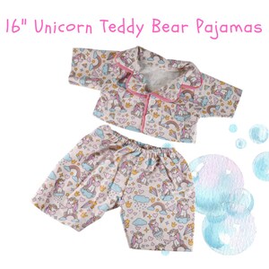 Large Adorable Unicorn PJ&#39;s Flannel Pajamas for 16&quot; Stuffed Animals Teddy Bear Clothing Plushy Outfit Teddy Bear Plushie Pajamas