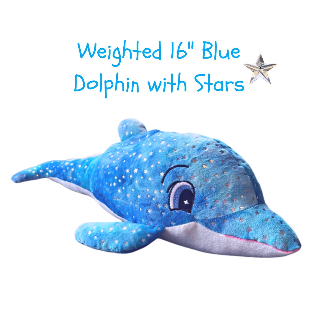 Weighted 16 Blue Dolphin Plushie Stuffed Animal, Anxiety Plushie