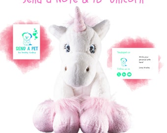 16" Unicorn Stuffed Animal Gift Care Packages Send a Hug Stuffed Animal Gift Send a Note Unicorn Plushie Gift Her Weighted or Stuffed