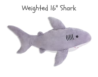 Weighted 16" Gray Shark Plushie Stuffed Animal, Anxiety Plushie, Calming Shark Stuffed Animal, Cuddly Soft and Sensory Toy