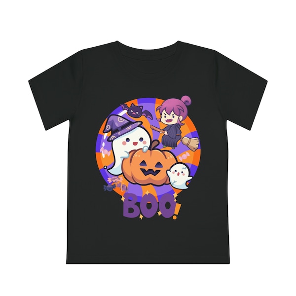 Süßes verspieltes Halloween Kinder T-Shirt mit Geist und Hexe Vintage