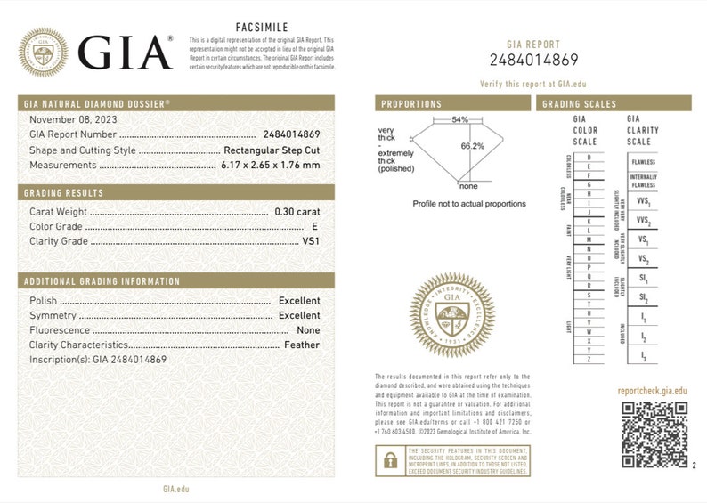 GIA Cert. Natural Diamond 0.30 ct. E Color, VS1 Baguette image 2