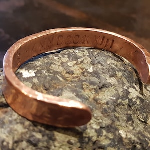 Roman Bracelet. Copper Bracelet. Gift for Men. Engraved Date and Initials. Men's Bangle Bracelet. 75g. 5mm x 11mm width.