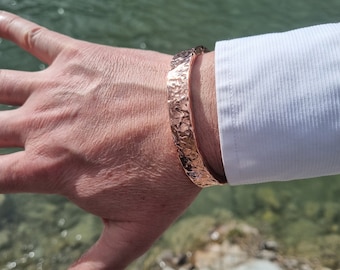 Rugged Meteor Copper Bracelet | 80g | Heavyweight | Hand Forged | 5 x 11 mm | Personalized Date & Initials | Unique Design  | Us Taxes paid
