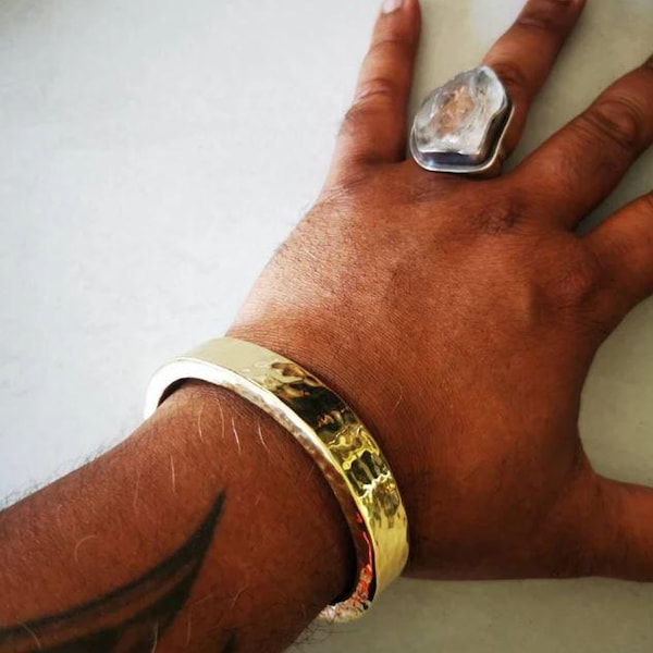 Forged Brass Bracelet | Rugged Men's Jewelry | 15 mm Wide | 6 mm Thick | 132 g | Copper & Zinc Bracelet | Men's Heavy Jewelry | Unique Gift