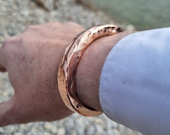 Solid Bracelet, 105 Grams, 10 Millimeters Thickness, Handcrafted, Forged in Pure Copper, for a Man in Search of Freedom.