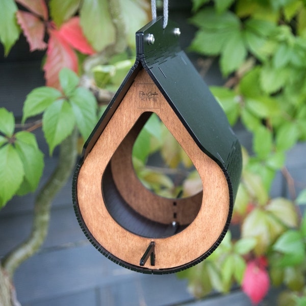 Mangeoire à oiseaux modèle Teardrop - Jardin, cadeau fait main pour les amateurs d'oiseaux - Décoration de jardin en bois - Partiellement assemblée.