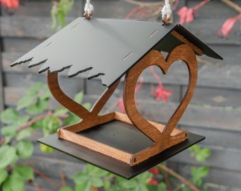 Kit mangiatoia per uccelli, casetta per uccelli a forma di cuore - Regalo di San Valentino per gli amanti degli uccelli - Decorazione da giardino in legno.