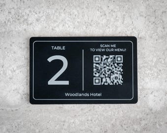 Acrylic Table Number with QR Menu • Custom Restaurant Table Sign