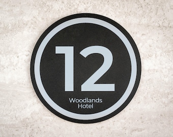 Custom Black Acrylic Hotel Room Sign – Modern Door Number Plaque