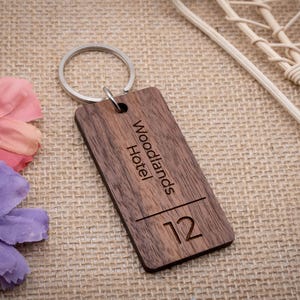 Personalized Walnut Wood Hotel Keychain: Custom Engraved Key Fob