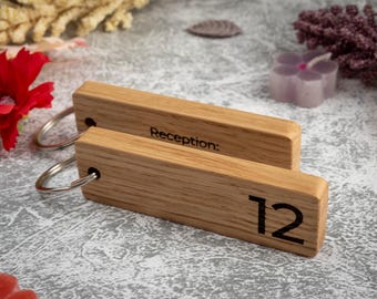 Personalised Oak Wood Keychain – Custom Engraved Wooden Key Tag for Hotels