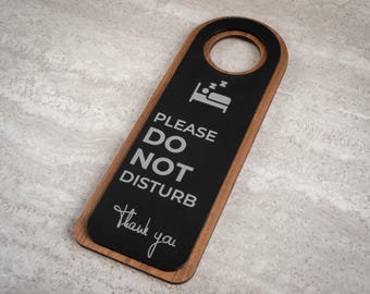 Double Sided Walnut & Acrylic Hotel Door Hanger – Do Not Disturb, Make Up Room