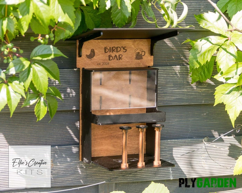 Bird feeder kit, stylish bar birdhouse Garden, handmade gift for bird lovers Wooden garden decor. image 2