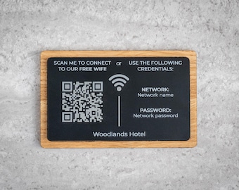 Custom WiFi QR Plaque on Wood | Guest Network Sign for Hotels & Airbnb