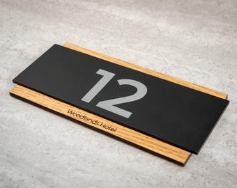 Custom Oak Wood & Matte Black AcrylicHotel Room Number Sign