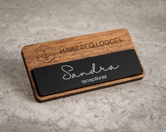 Custom Engraved Name Badge with Logo | Hotel & Restaurant Staff Name Tag