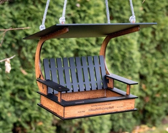 Personalized swing bird feeder - Garden, handmade gift for bird lovers - Fully assembled, ready to hang.