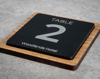 Oak & Acrylic Table Number Sign – Engraved Restaurant Table Marker