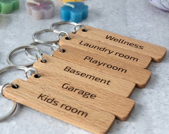 Personalised Keyring | Keychain for Hotel, Home, Garage, Gate, Door, Post Box | Any Text/Your Text Keyring | Custom Keyfobs | Wooden Keyring