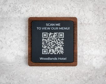 Custom Walnut QR Code Sign • Restaurant Menu Plaque