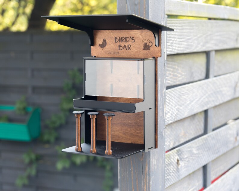 Bird feeder kit, stylish bar birdhouse Garden, handmade gift for bird lovers Wooden garden decor. image 1