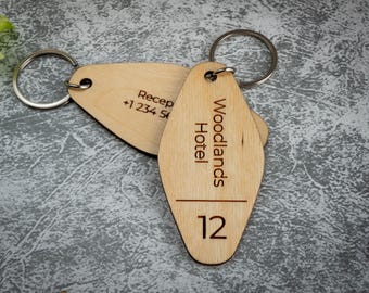 Oval Birch Wood Keychain – Personalised Engraved Key Fob for Hotels and B&Bs