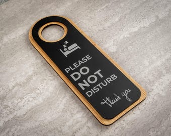 Double Sided Oak & Acrylic Hotel Door Hanger – Do Not Disturb / Make Up Room Sign