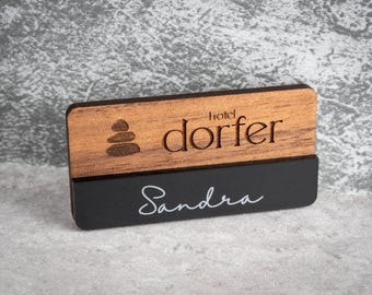 Custom Engraved Wood & Acrylic Name Badge: Personalised Magnetic Name Tag