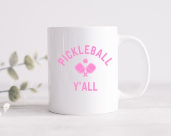 Pickleball Y'all Coffee Mug in Pink, 11oz Pickleball Mug