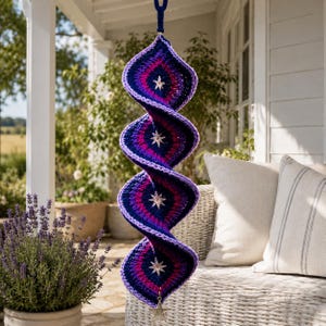 Celestial Spiral Wind Spinner Crochet Pattern PDF, Garden Decor, Star Accents (Digital Download)