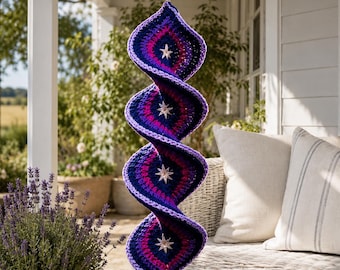 Celestial Spiral Wind Spinner Crochet Pattern PDF, Garden Decor, Star Accents (Digital Download)