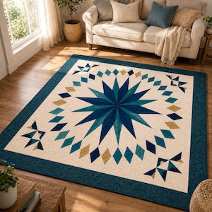 Compass Horizon Medallion Quilt Pattern PDF, Modern Geometric Patchwork, Black Beige Quilt Design, Beginner Friendly Digital Download