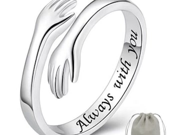 925 Sterling Silver Love Hug Ring Band Open Finger Adjustable Womens Jewellery (Always With you)