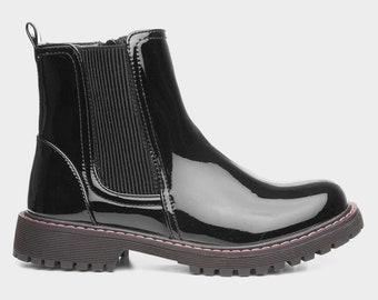 Ladies Women Girls School Comfy Black Ankle Chelsea Zip Up Boots Low Heel Shoes